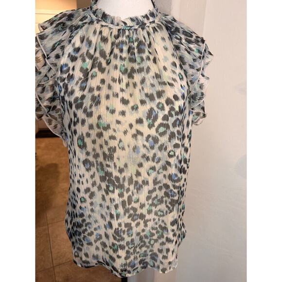 LOFT Women's Shimmer Leopard Flutter Sleeve Blouse XS 0-4 💸BOGO🎉 - Picture 7 of 9